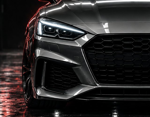 The restored front of the coupe, grille and headlight flawless